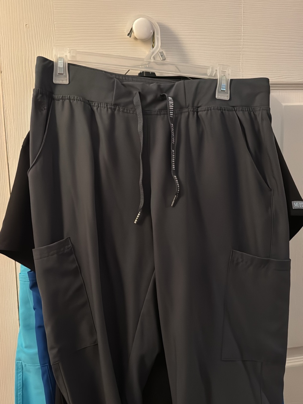 Classic Black Cargo Scrub Pants with Drawstring Waist